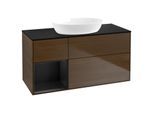 Villeroy und Boch Finion Waschtischunterschrank GA62PDGN 120cm, Abdeckplatte black matt, Emotion, Regale Black matt lacquer, Walnut veneer