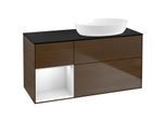 Villeroy und Boch Finion Waschtischunterschrank FA42MTGN 120cm, Abdeckplatte black matt, Regale White matt lacquer, Walnut veneer