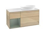 Villeroy und Boch Finion Waschtischunterschrank FA41GMPC 120cm, Abdeckplatte white matt, Regale Olive matt lacquer, Oak Veneer