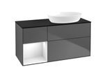 Villeroy und Boch Finion Waschtischunterschrank GA42GFGK 120cm, Abdeckplatte black matt, Emotion, Regale Glossy white lacquer, Anthracite matt