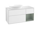 Villeroy und Boch Finion Waschtischunterschrank GA51GMGF 120cm, Abdeckplatte white matt, Emotion, Regale Olive matt lacquer, Glossy white lacquer