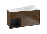 Villeroy und Boch Finion Waschtischunterschrank GA41PDGN 120cm, Abdeckplatte white matt, Emotion, Regale Black matt lacquer, Walnut veneer