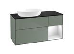 Villeroy und Boch Finion Waschtischunterschrank FA52MTGM 120cm, Abdeckplatte black matt, Regale White matt lacquer, Olive Matt Lacquer