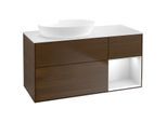 Villeroy und Boch Finion Waschtischunterschrank FA51MTGN 120cm, Abdeckplatte white matt, Regale White matt lacquer, Walnut veneer