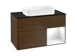 Villeroy und Boch Finion Waschtischunterschrank F662GFGN 100x60,3x50,1cm, Regal rechts Glossy white lacquer, Walnut veneer