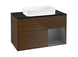 Villeroy und Boch Finion Waschtischunterschrank F662GKGN 100x60,3x50,1cm, Regal rechts Anthracite matt, Walnut veneer