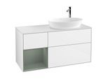 Villeroy und Boch Finion Waschtischunterschrank F921GMGF 120cm, Abdeckplatte white matt, Regale Olive matt lacquer, Glossy white lacquer