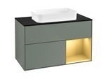 Villeroy und Boch Finion Waschtischunterschrank F662HFGM 100x60,3x50,1cm, Regal rechts Gold matt, Olive Matt Lacquer