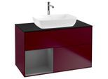 Villeroy und Boch Finion Waschtischunterschrank F772GKHB 100cm, Abdeckplatte black matt, Regale Anthracite matt lacquer, Peony Matt