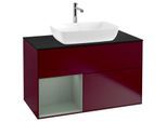 Villeroy und Boch Finion Waschtischunterschrank F772GMHB 100cm, Abdeckplatte black matt, Regale Olive matt lacquer, Peony Matt