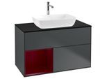 Villeroy und Boch Finion Waschtischunterschrank F772HBHG 100cm, Abdeckplatte black matt, Regale Peony matt lacquer, Midnight Blue Matt Lacquer