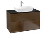 Villeroy und Boch Finion Waschtischunterschrank F772GNGN 100cm, Abdeckplatte black matt, Regale Walnut Veneer, Walnut veneer