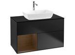 Villeroy und Boch Finion Waschtischunterschrank F772GNPD 100cm, Abdeckplatte black matt, Regale Walnut Veneer, Black matt lacquer