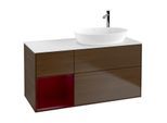 Villeroy und Boch Finion Waschtischunterschrank G921HBGN 120cm, Abdeckplatte white matt, Emotion, Regale Peony matt lacquer, Walnut veneer