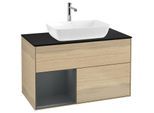 Villeroy und Boch Finion Waschtischunterschrank F772HGPC 100cm, Abdeckplatte black matt, Regale Midnight matt lacquer, Oak Veneer