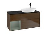Villeroy und Boch Finion Waschtischunterschrank G922GMGN 120cm, Abdeckplatte black matt, Emotion, Regale Olive matt lacquer, Walnut veneer