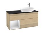 Villeroy und Boch Finion Waschtischunterschrank G922MTPC 120cm, Abdeckplatte black matt, Emotion, Regale White matt lacquer, Oak Veneer