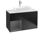Villeroy und Boch Finion Waschtischunterschrank F771GKPD 100cm, Abdeckplatte white matt, Regale Anthracite matt lacquer, Black matt lacquer