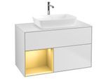 Villeroy und Boch Finion Waschtischunterschrank F771HFMT 100cm, Abdeckplatte white matt, Regale Gold matt lacquer, White matt lacquer