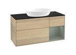 Villeroy und Boch Finion Waschtischunterschrank FA72GMPC 120cm, Abdeckplatte black matt, Regale Olive matt lacquer, Oak Veneer