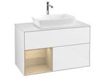 Villeroy und Boch Finion Waschtischunterschrank F771PCGF 100cm, Abdeckplatte white matt, Regale Oak Veneer, Glossy white lacquer