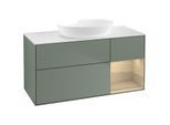 Villeroy und Boch Finion Waschtischunterschrank FA71PCGM 120cm, Abdeckplatte white matt, Regale Oak Veneer, Olive Matt Lacquer