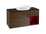 Villeroy und Boch Finion Waschtischunterschrank GA72HBGN 120cm, Abdeckplatte black matt, Emotion, Regale Peony matt lacquer, Walnut veneer
