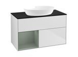 Villeroy und Boch Finion Waschtischunterschrank FA12GMMT 100cm, Abdeckplatte black matt, Regale Olive matt lacquer, White matt lacquer