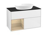 Villeroy und Boch Finion Waschtischunterschrank FA12PCGF 100cm, Abdeckplatte black matt, Regale Oak Veneer, Glossy white lacquer