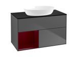 Villeroy und Boch Finion Waschtischunterschrank FA12HBGK 100cm, Abdeckplatte black matt, Regale Peony matt lacquer, Anthracite matt
