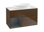 Villeroy und Boch Finion Waschtischunterschrank FA11HGGN 100cm, Abdeckplatte white matt, Regale Midnight matt lacquer, Walnut veneer