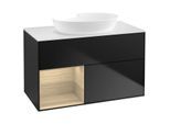 Villeroy und Boch Finion Waschtischunterschrank FA11PCPD 100cm, Abdeckplatte white matt, Regale Oak Veneer, Black matt lacquer
