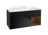 Villeroy und Boch Finion Waschtischunterschrank F691GNPD 120x60,3x50,1cm, Regal rechts Walnut veneer, Black matt lacquer