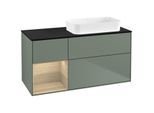 Villeroy und Boch Finion Waschtischunterschrank G682PCGM 120x60,3x50,1cm, Regal links Oak Veneer, Olive Matt Lacquer