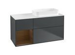 Villeroy und Boch Finion Waschtischunterschrank G681GNHG 120x60,3x50,1cm, Regal links Walnut veneer, Midnight Blue Matt Lacquer