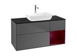 Villeroy und Boch Finion Waschtischunterschrank G832HBGK 120cm, Abdeckplatte black matt, Emotion, Regale Peony matt lacquer, Anthracite matt