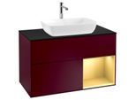 Villeroy und Boch Finion Waschtischunterschrank F782HFHB 100cm, Abdeckplatte black matt, Regale Gold matt lacquer, Peony Matt
