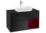 Villeroy und Boch Finion Waschtischunterschrank F782HBPD 100cm, Abdeckplatte black matt, Regale Peony matt lacquer, Black matt lacquer