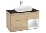 Villeroy und Boch Finion Waschtischunterschrank F782MTPC 100cm, Abdeckplatte black matt, Regale White matt lacquer, Oak Veneer