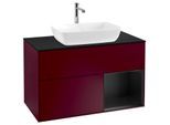 Villeroy und Boch Finion Waschtischunterschrank F782PDHB 100cm, Abdeckplatte black matt, Regale Black matt lacquer, Peony Matt