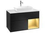 Villeroy und Boch Finion Waschtischunterschrank F781HFPD 100cm, Abdeckplatte white matt, Regale Gold matt lacquer, Black matt lacquer