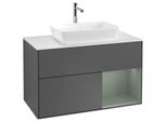Villeroy und Boch Finion Waschtischunterschrank F781GMGK 100cm, Abdeckplatte white matt, Regale Olive matt lacquer, Anthracite matt