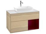 Villeroy und Boch Finion Waschtischunterschrank F781HBPC 100cm, Abdeckplatte white matt, Regale Peony matt lacquer, Oak Veneer