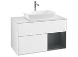 Villeroy und Boch Finion Waschtischunterschrank F781HGGF 100cm, Abdeckplatte white matt, Regale Midnight matt lacquer, Glossy white lacquer