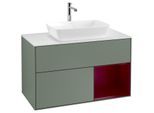 Villeroy und Boch Finion Waschtischunterschrank F781HBGM 100cm, Abdeckplatte white matt, Regale Peony matt lacquer, Olive Matt Lacquer
