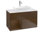 Villeroy und Boch Finion Waschtischunterschrank G771GNGN 100cm, Abdeckplatte white matt, Emotion, Regale Walnut Veneer, Walnut veneer