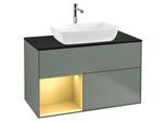 Villeroy und Boch Finion Waschtischunterschrank G772HFGM 100cm, Abdeckplatte black matt, Emotion, Regale Gold matt lacquer, Olive Matt Lacquer