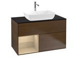 Villeroy und Boch Finion Waschtischunterschrank G772PCGN 100cm, Abdeckplatte black matt, Emotion, Regale Oak Veneer, Walnut veneer