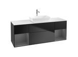 Villeroy und Boch Finion Waschtischunterschrank F861GKPD 160cm, Abdeckplatte white matt, Regale Anthracite matt lacquer, Black matt lacquer