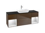 Villeroy und Boch Finion Waschtischunterschrank F862MTGN 160cm, Abdeckplatte black matt, Regale White matt lacquer, Walnut veneer